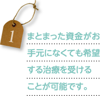 まとまった資金がお手元になくても希望する治療を受けることが可能です。